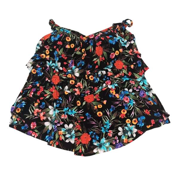 Aqua Green Tankini Top Womens Plus Size 22W Black Floral Triple Tiered Ruffles - Picture 4 of 12